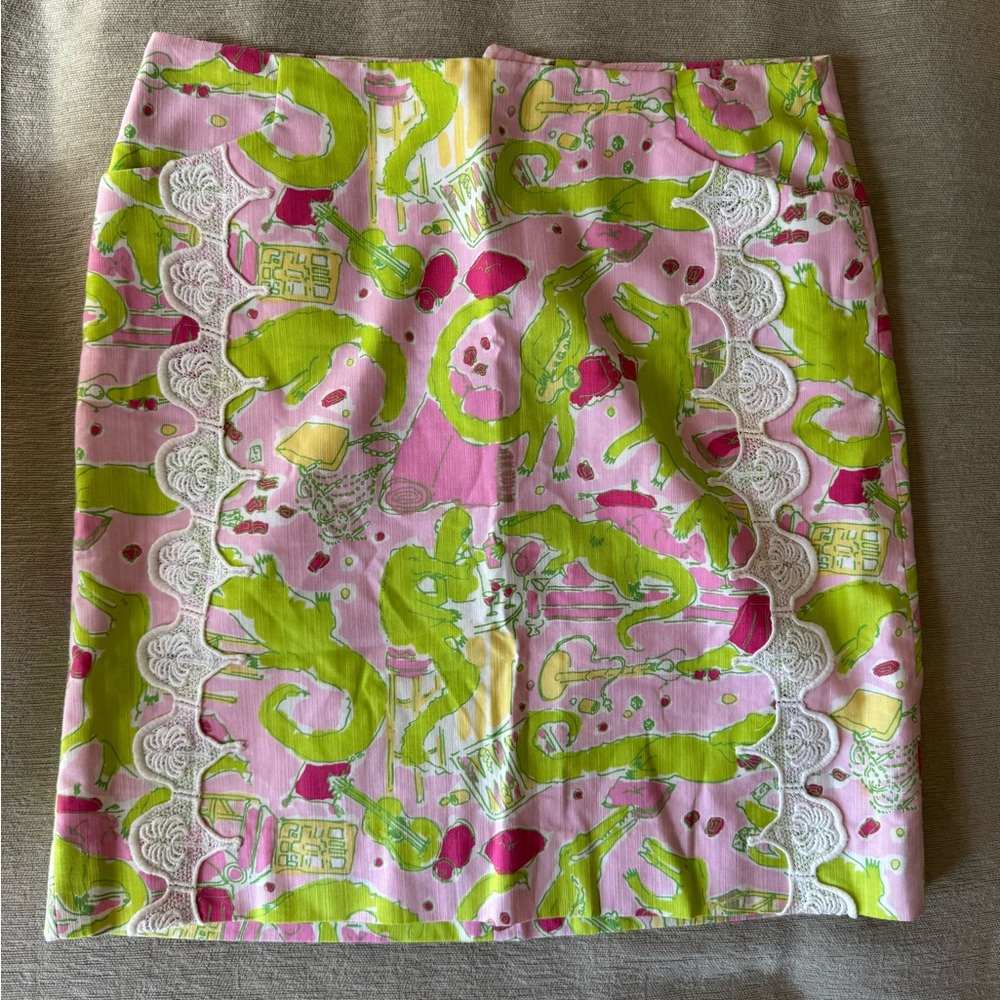 Lilly Pulitzer Pink & Green Alligator Print Skirt Size 8 – Classic Resort Wear
